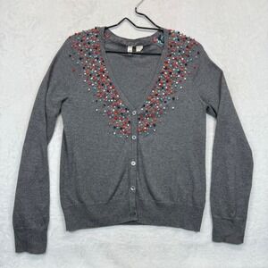 Moth Cotton Cashmere Button Down Pom Pom Cardigan Small Soft Cozy‎ Fall